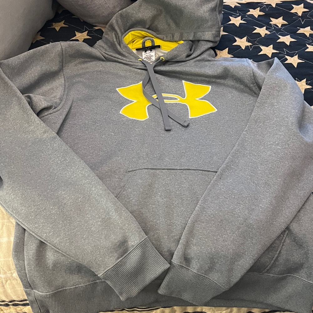 Under Armour Heather Gray Hoodie with Vibrant Yellow Logo